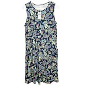 🔥J Jill navy floral sleeveless tunic dress Medium Petite NWT